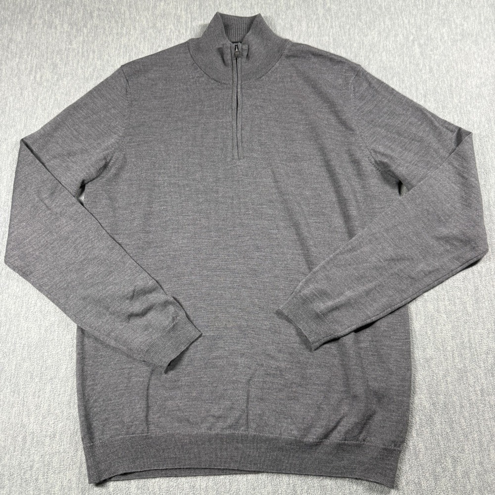BOSS Hugo Boss Sweater Mens XL Gray 100% Extrafine Merino Wool 1/4 Zip Pullover